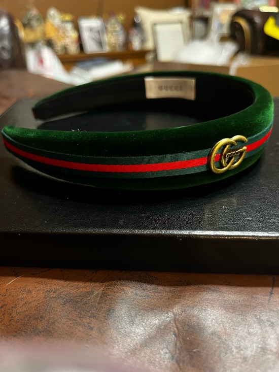 Accessories - Double G Designer Deep Green Velvet Signature Letter Headband